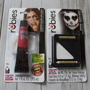 2 pc Halloween Stage Makeup - Black and White Grease / Vampire Blood and Teeth